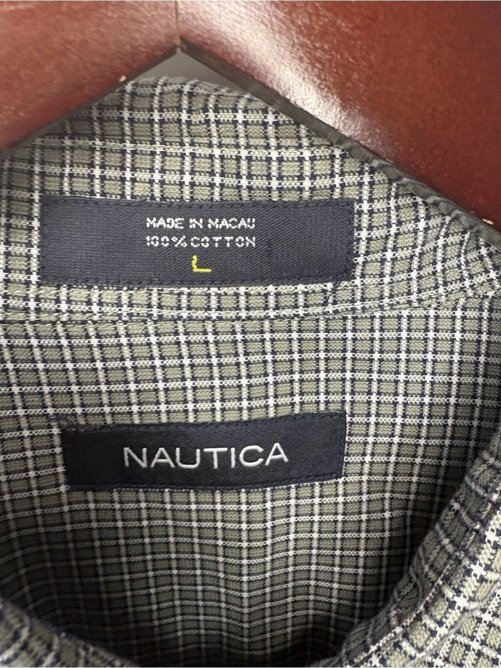 Nautica Men's Long Sleeve Button Up 100% Cotton Long Sleeve Green Plaid Shirt LG - Picture 7 of 7